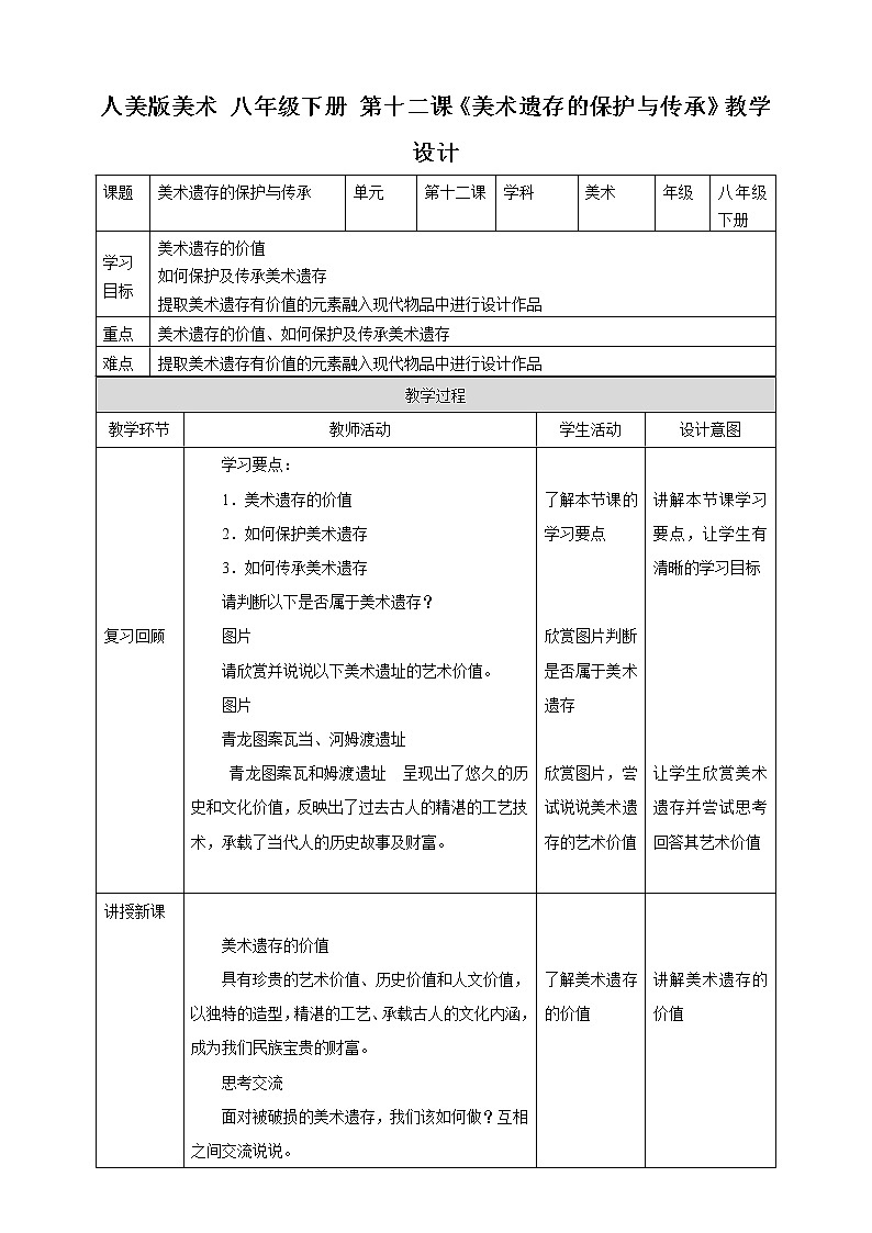 第十二课《美术遗存的保护与传承》课件+教案01