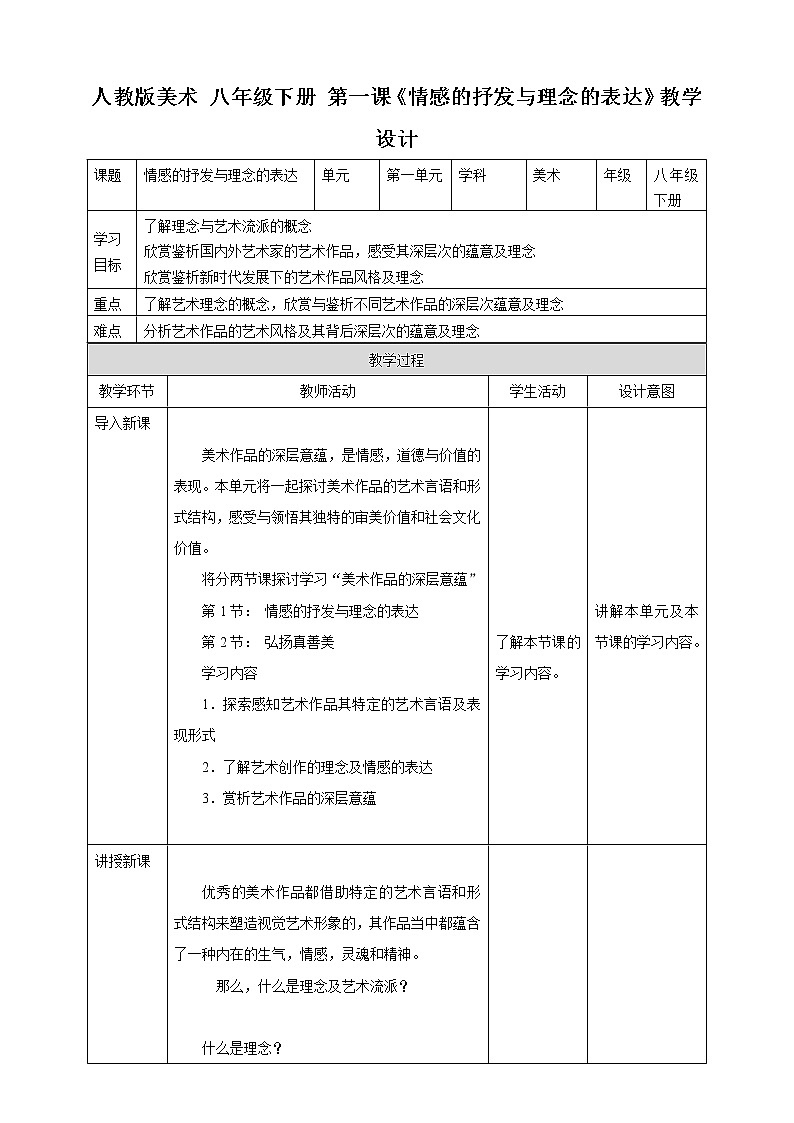 【人教版】八下美术  第一单元第1课 情感的抒发与理念的表达 （课件+教案）01
