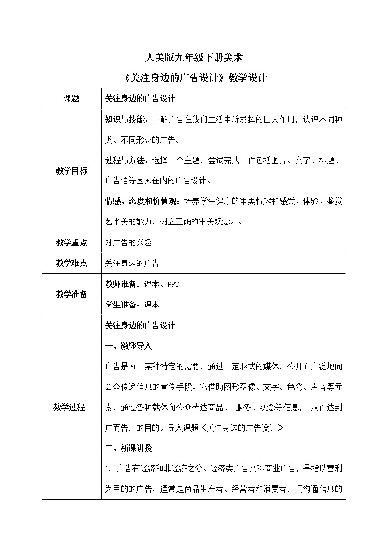 第8课《关注身边的广告设计》课件+教案01