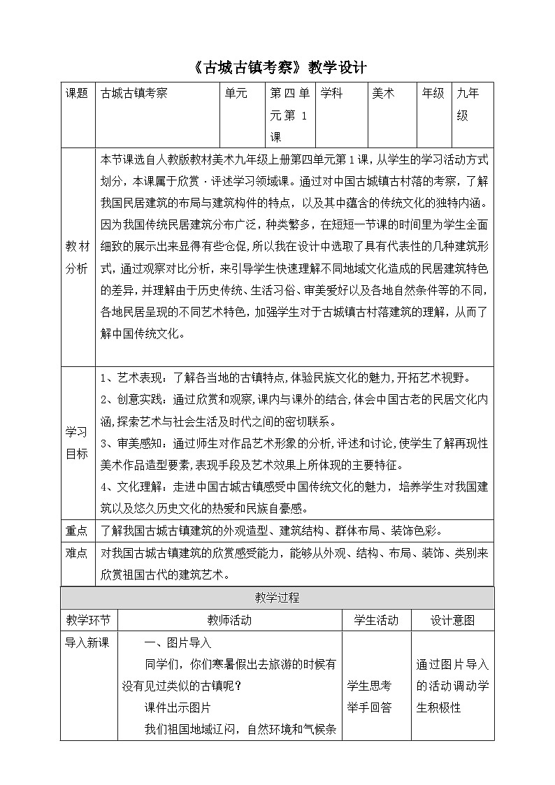 【人教版】九上美术  4.1《古城古镇考察》（课件+教案）01