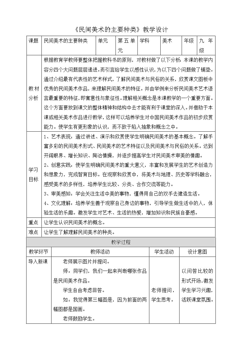 【人教版】九上美术  5.1《民间美术的主要种类》（课件+教案）01