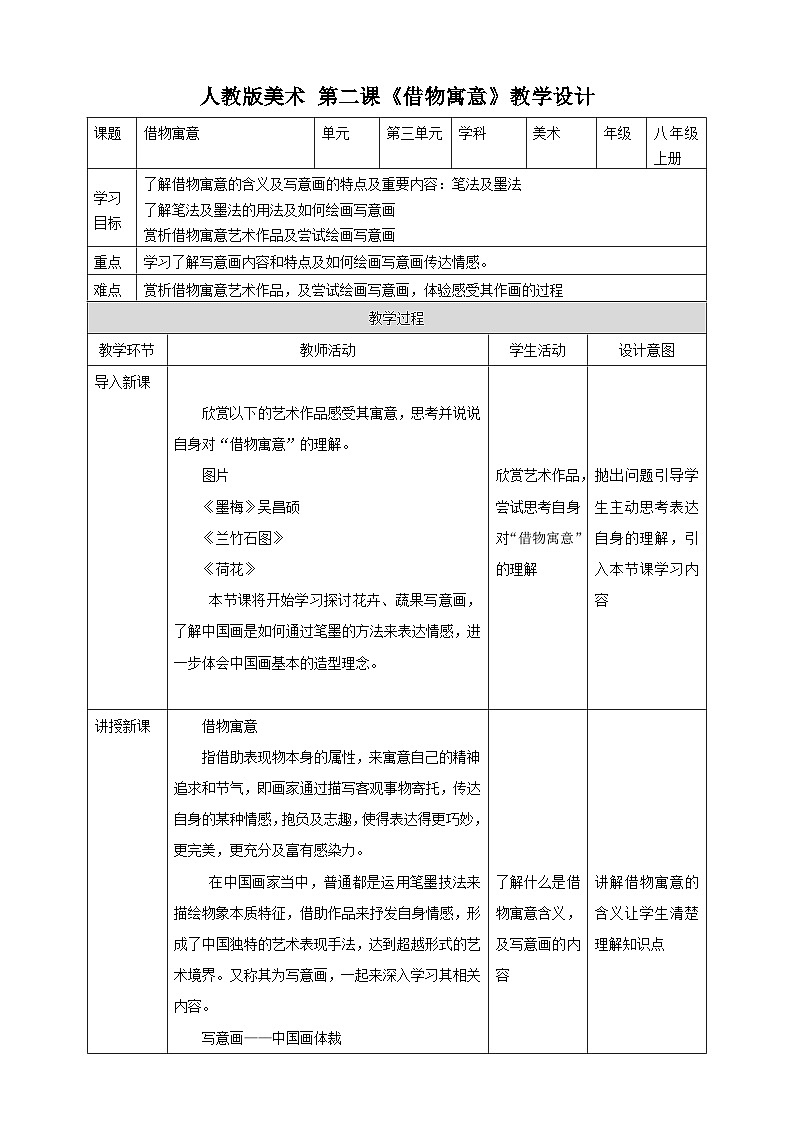 【人教版】八上美术  3.2《借物寓意》课件+教案01