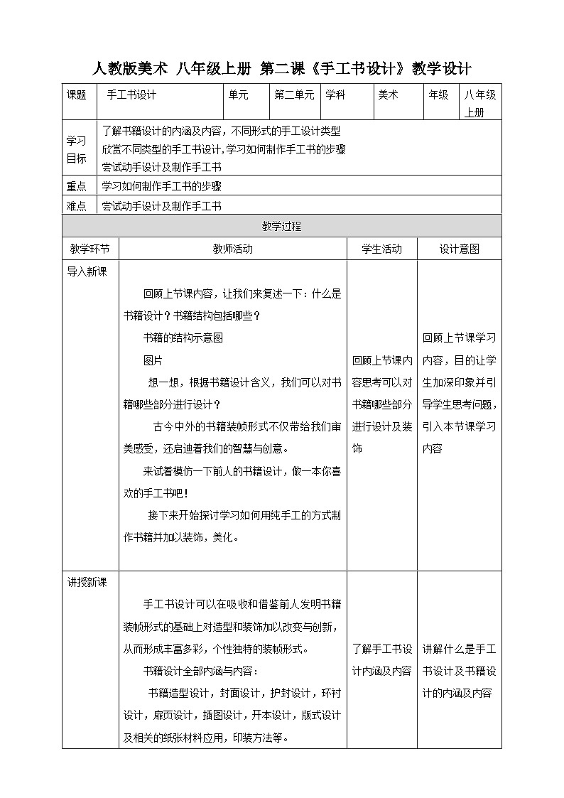 【人教版】八上美术  2.2 《手工书设计》课件+教案01