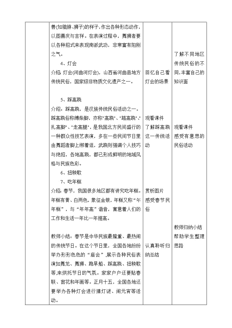【新课标】第四单元第二课《民俗文化展》教案（表格式）03