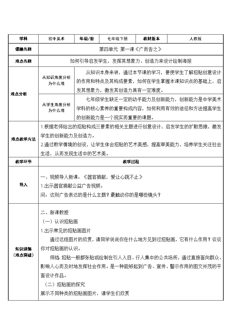 人教版初中美术七年级下册 第四单元  第1课 广而告之   教案501