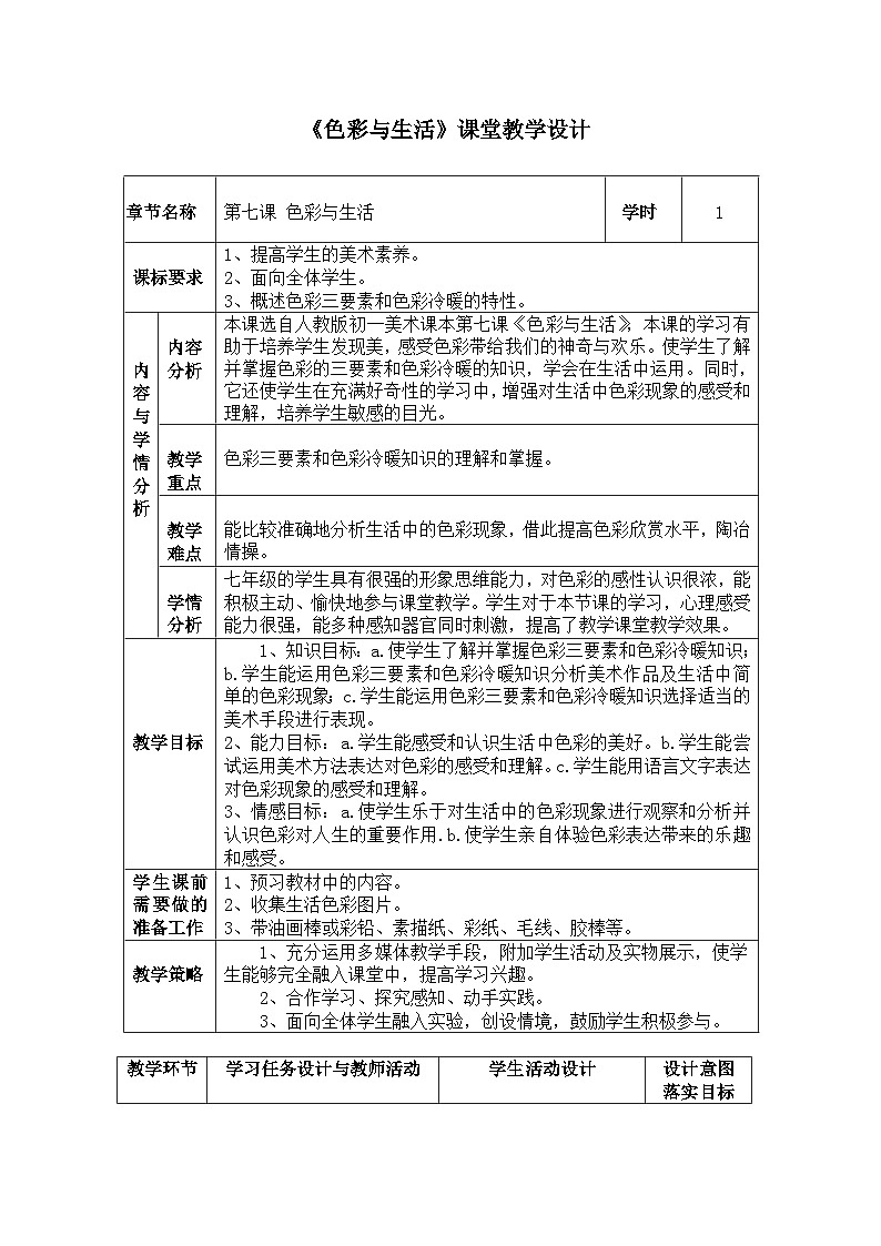 人美版初中美术七年级上册 7. 色彩与生活   教案201