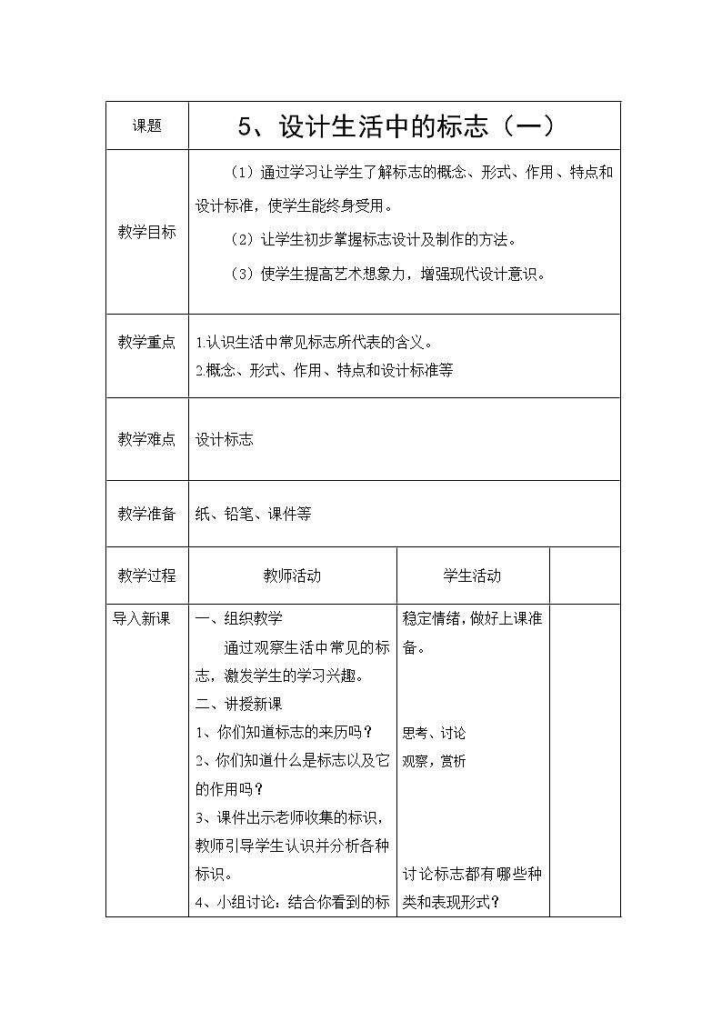 赣美版美术七年级上册 5.生活中的标志   教案301