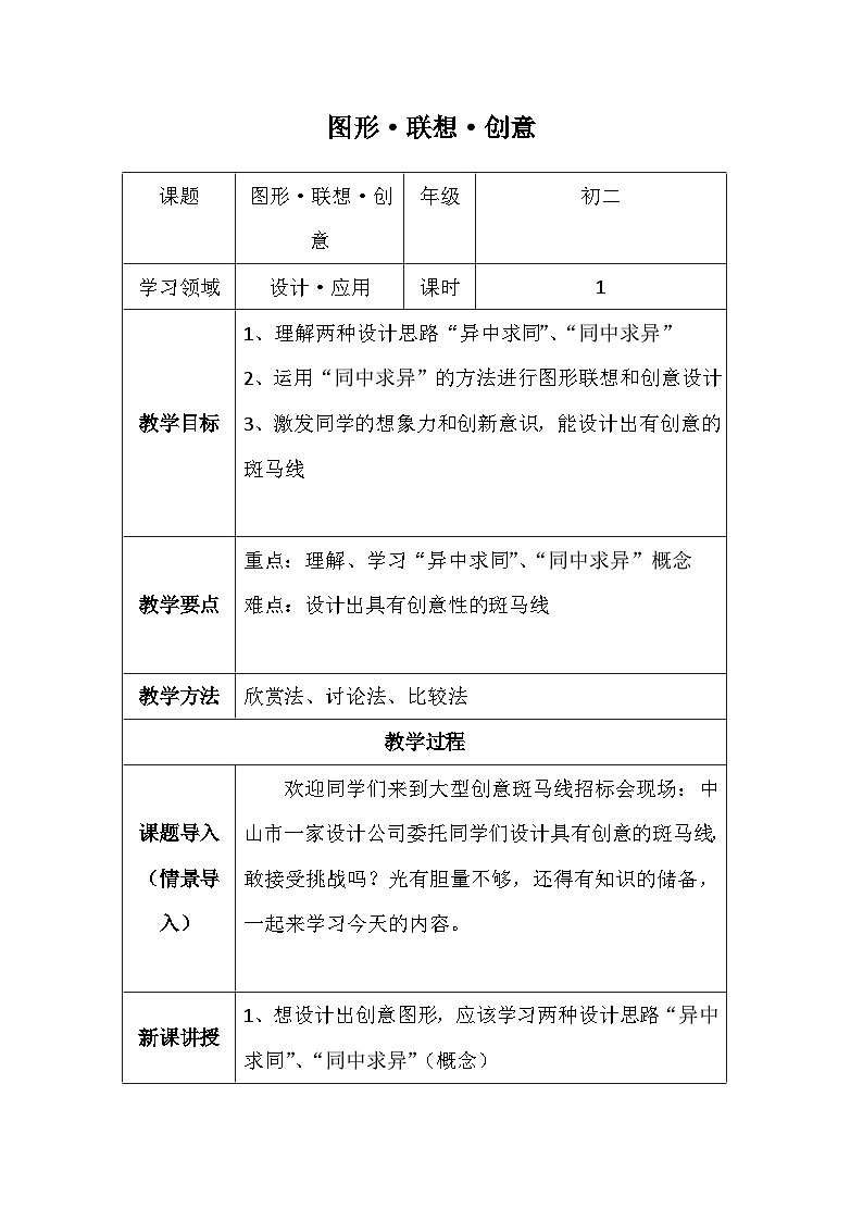 岭南美术出版社初中美术八年级上册 7 图形·联想·创意   教案301