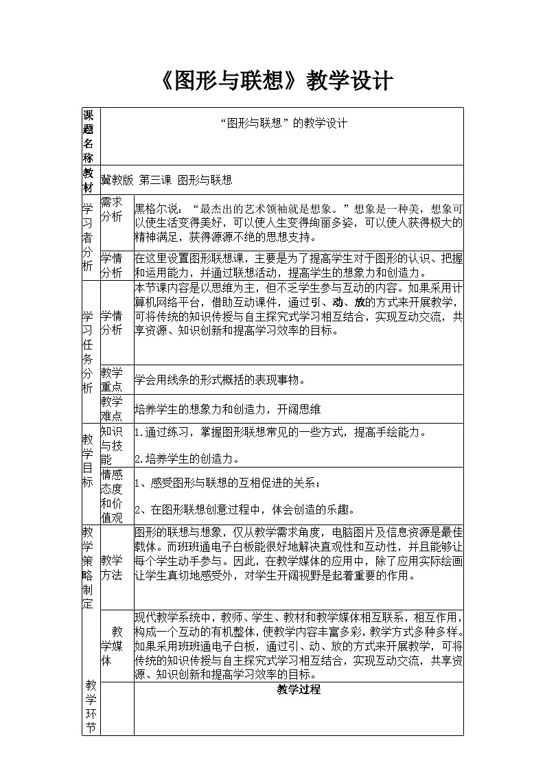 冀美版初中美术七年级上册  3.图形与联想   教案3第1页