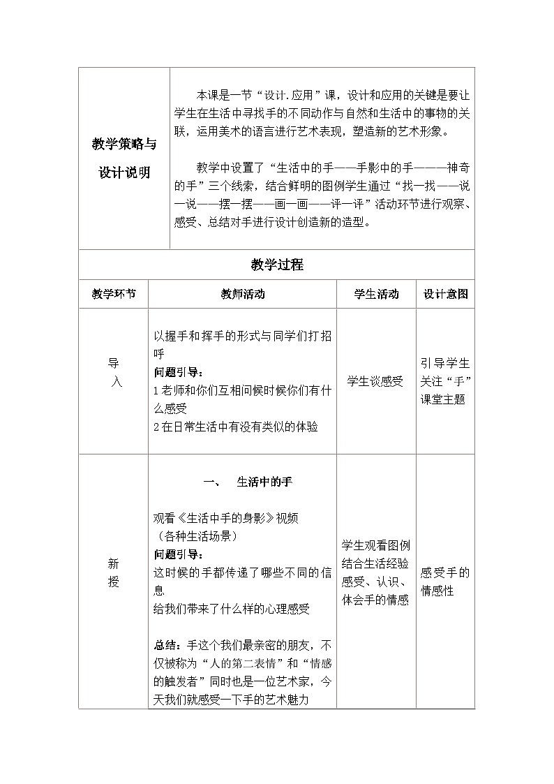 冀美版初中美术七年级上册11.神奇的手   教案第2页