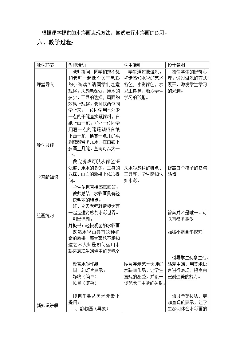 冀美版初中美术八年级下册 4.轻快明丽的水彩画   教案02