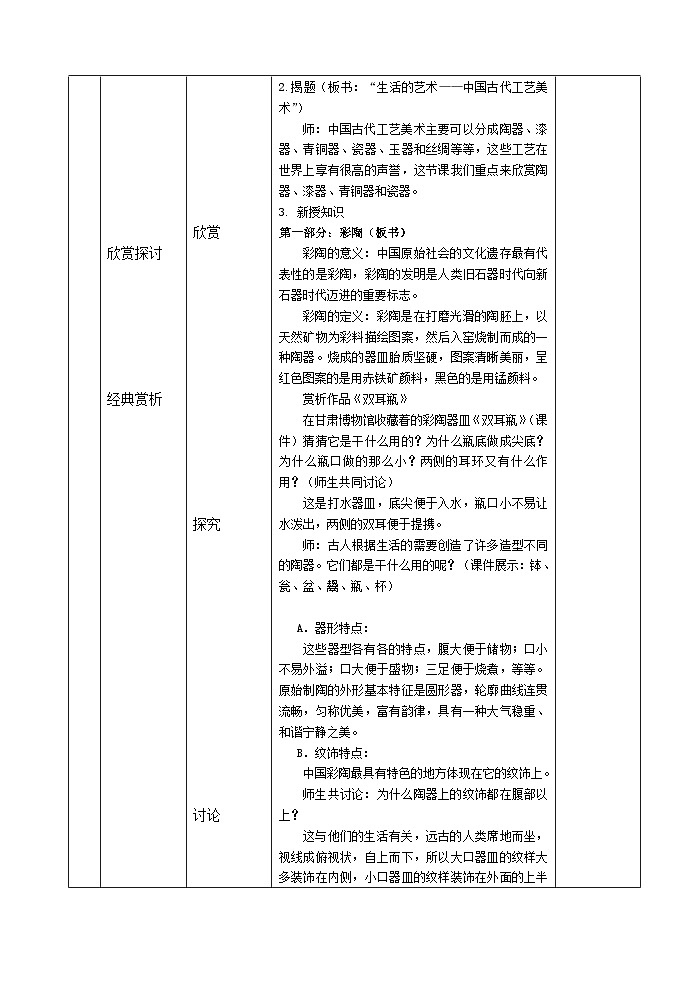 苏少版初中美术八年级下册  第1课 生活的艺术——中国工艺美术   教案402