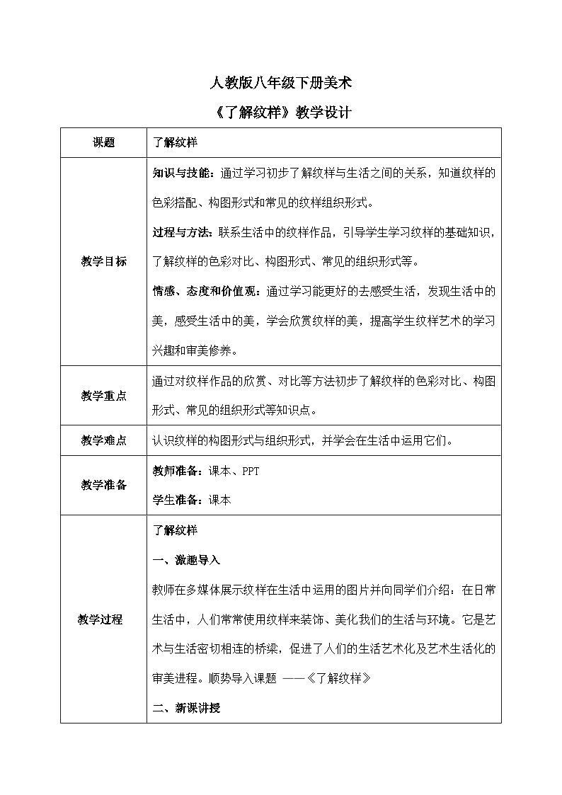 第二单元第一课《了解纹样》教学设计01