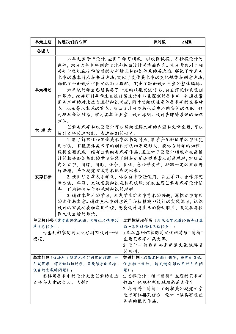人教版初中美术七年级上册 3.1 传递我们的心声   教案第1页