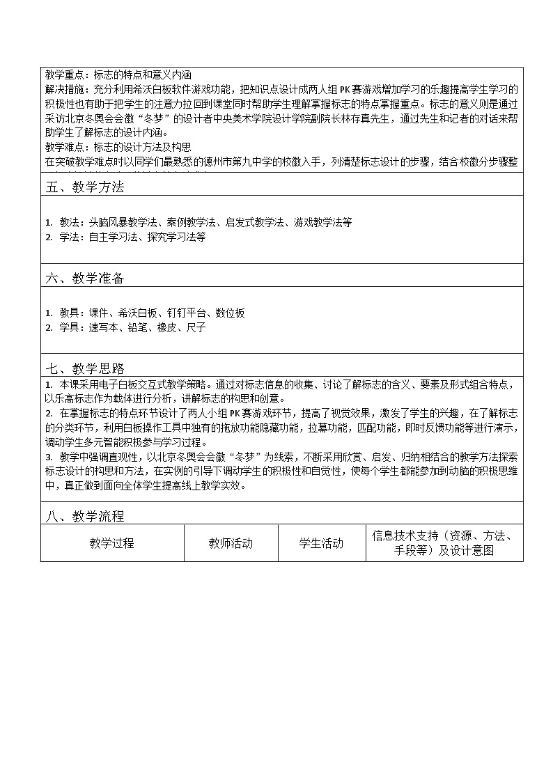 人教版美术 七下 3.1凝练的视觉符号 表格式教案02