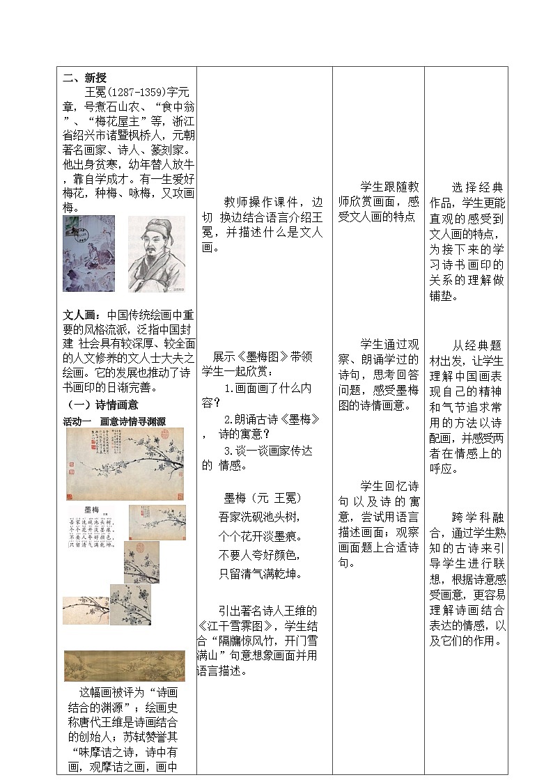 人教版八年级上册第三单元  《笔墨丹青》 第 1 课《诗书画印的完美结合》教学设计02