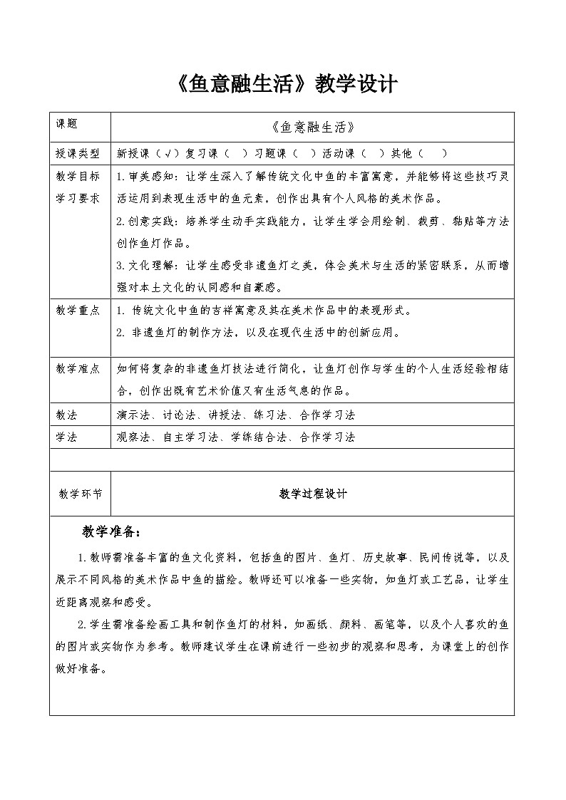 第13课《鱼意融生活》教学设计-岭南版（2024）七上美术第1页