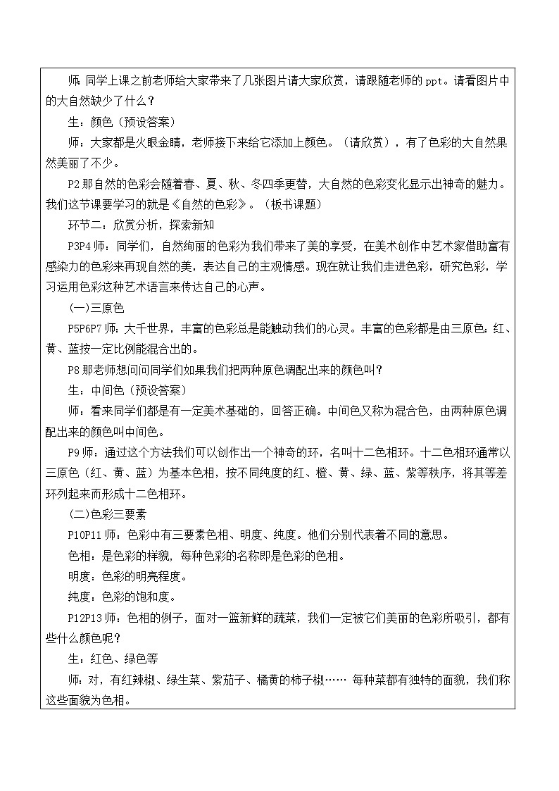 【核心素养】人美版七年级上美术第2单元第1课《自然的色彩》教案第2页