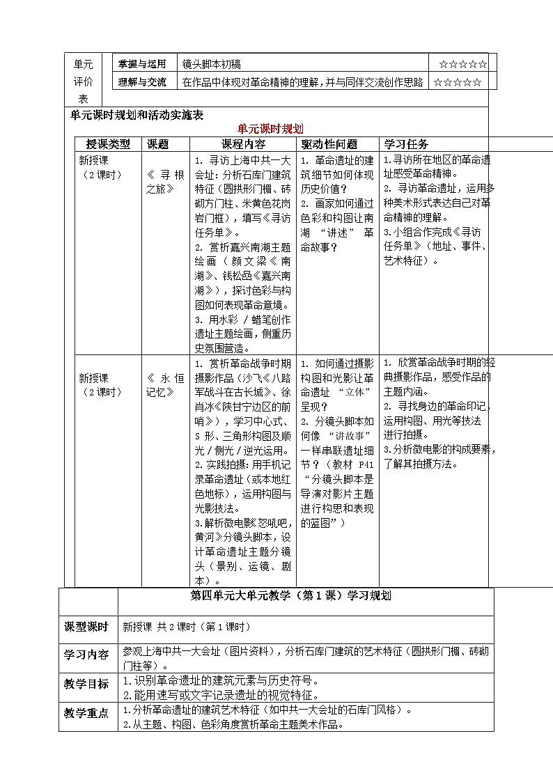 【大单元教学】新教材人教版七下第四单元《赓续血脉—寻访革命遗址》大单元教学设计（表格式）第3页