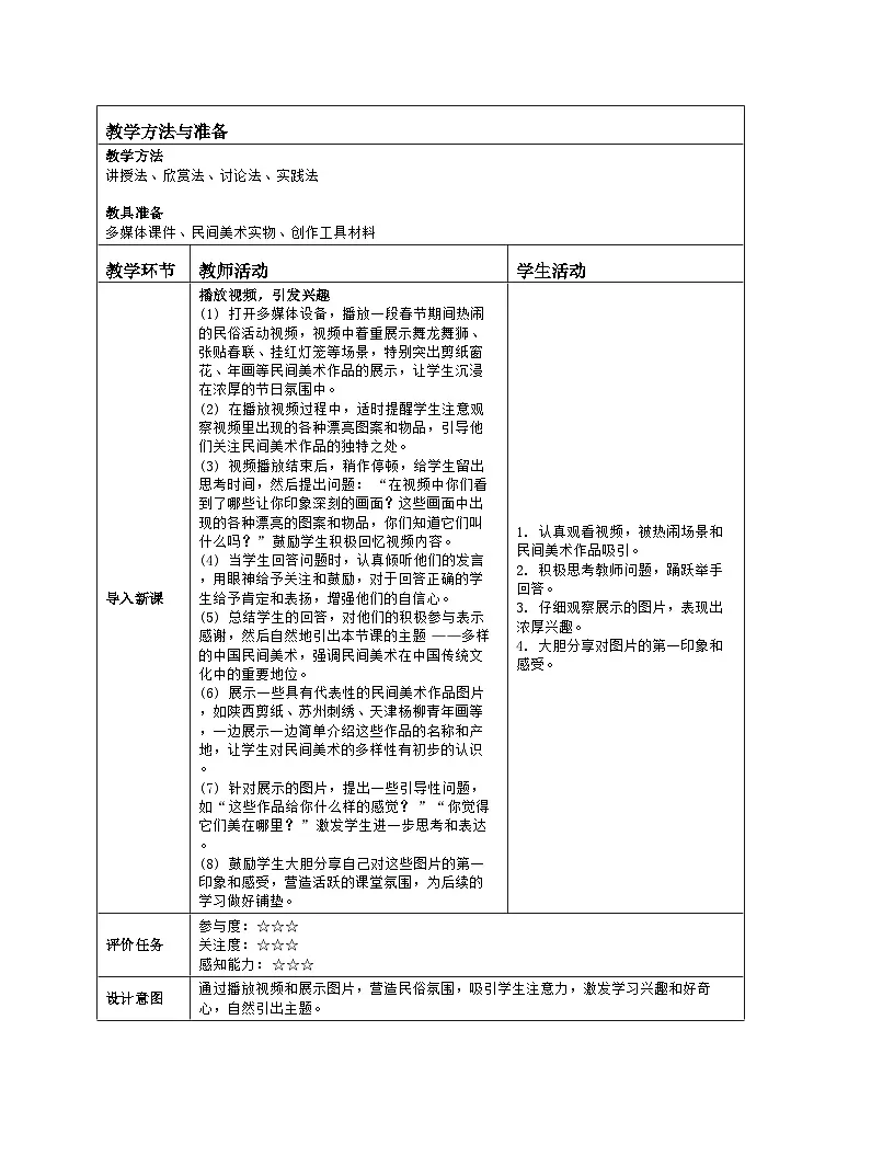 人美版（常锐伦、欧京海）初中美术七下 2 多样的中国民间美术 教案（表格式）第2页