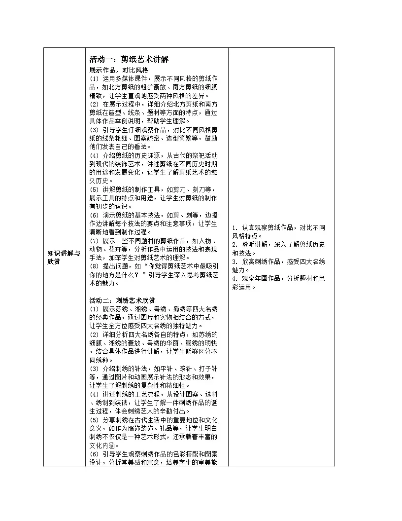 人美版（常锐伦、欧京海）初中美术七下 2 多样的中国民间美术 教案（表格式）第3页