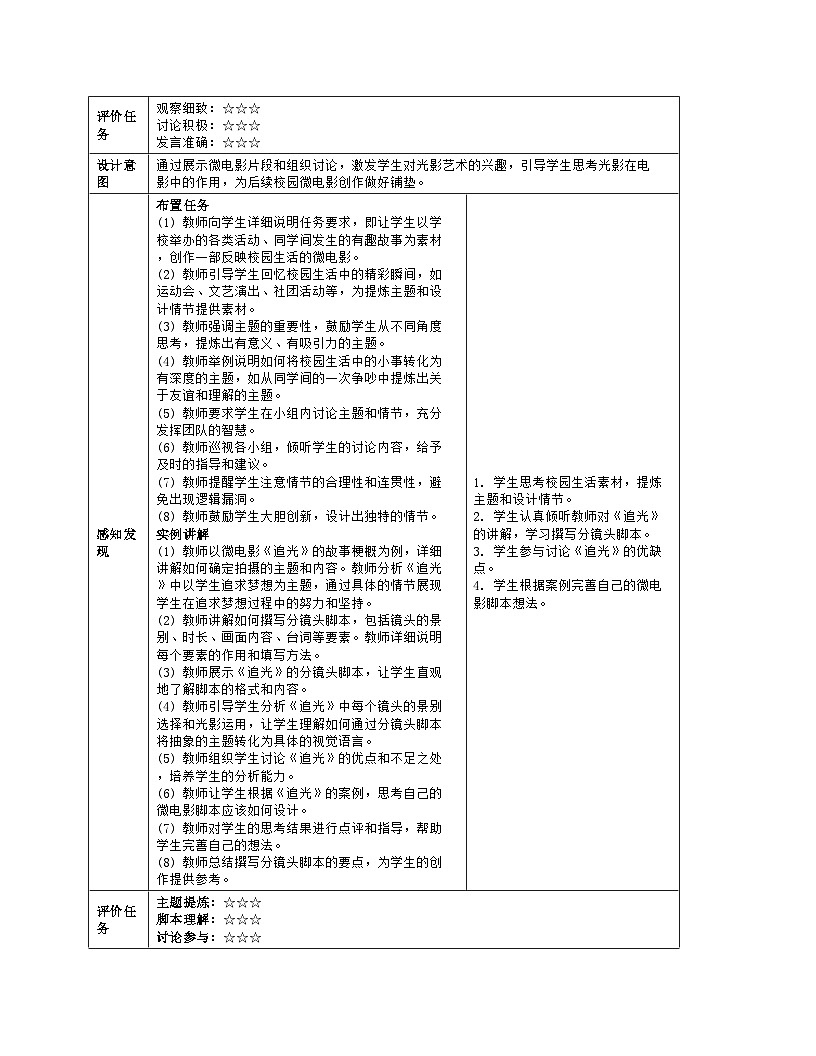 人美版（常锐伦、欧京海）初中美术七下 2 校园光影 教案（表格式）第3页