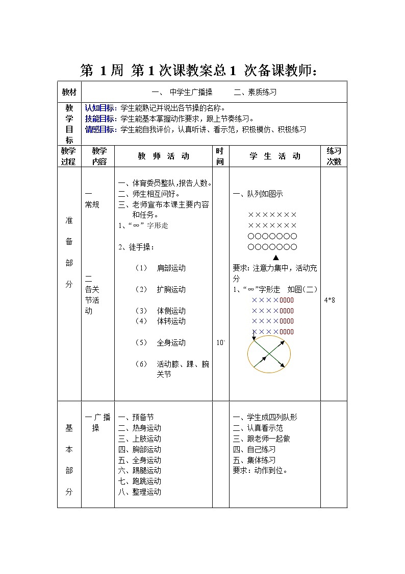 初中体育教案全集八年级第1页