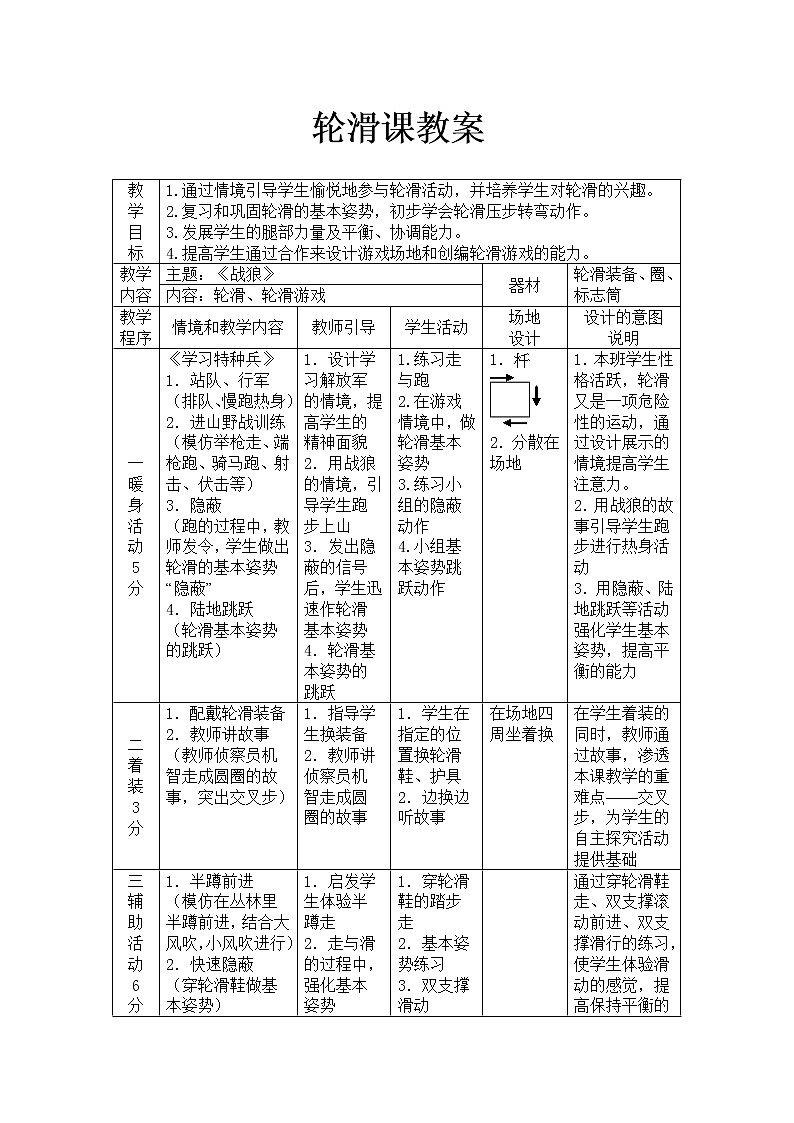 华东师大版八年级体育与健康 6.2冰雪类运动的基本技术 轮滑 教案第1页