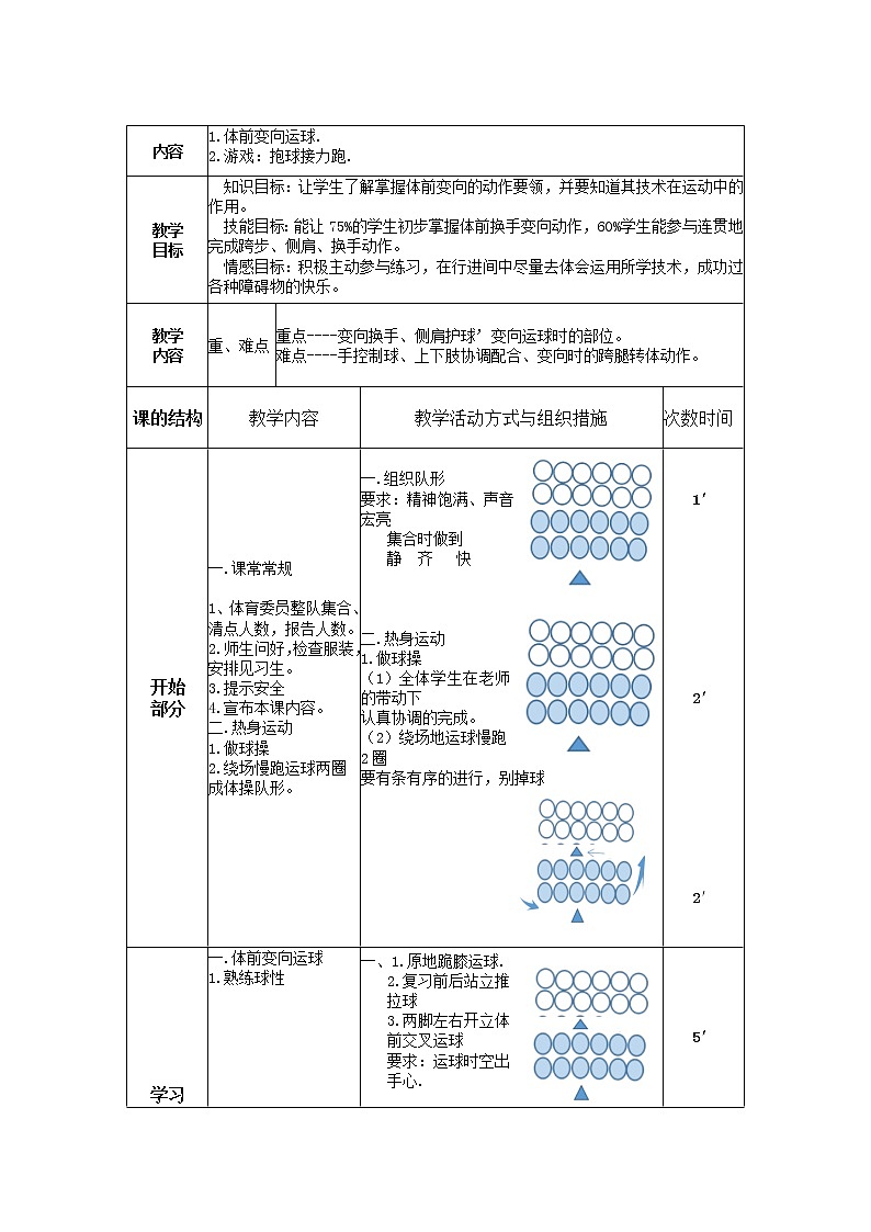 第四章  篮球——篮球体前变向  教学设计-2021-2022学年人教版《体育与健康》（水平四）八年级全一册第2页