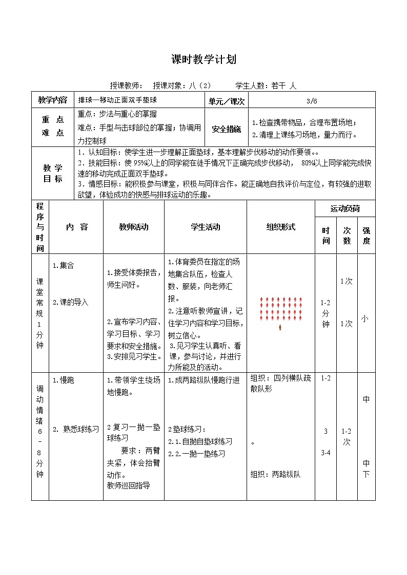 第五章 排球—移动正面双手垫球  教学设计-2021-2022学年《体育与健康》（水平四）人教版八年级全一册-第2页