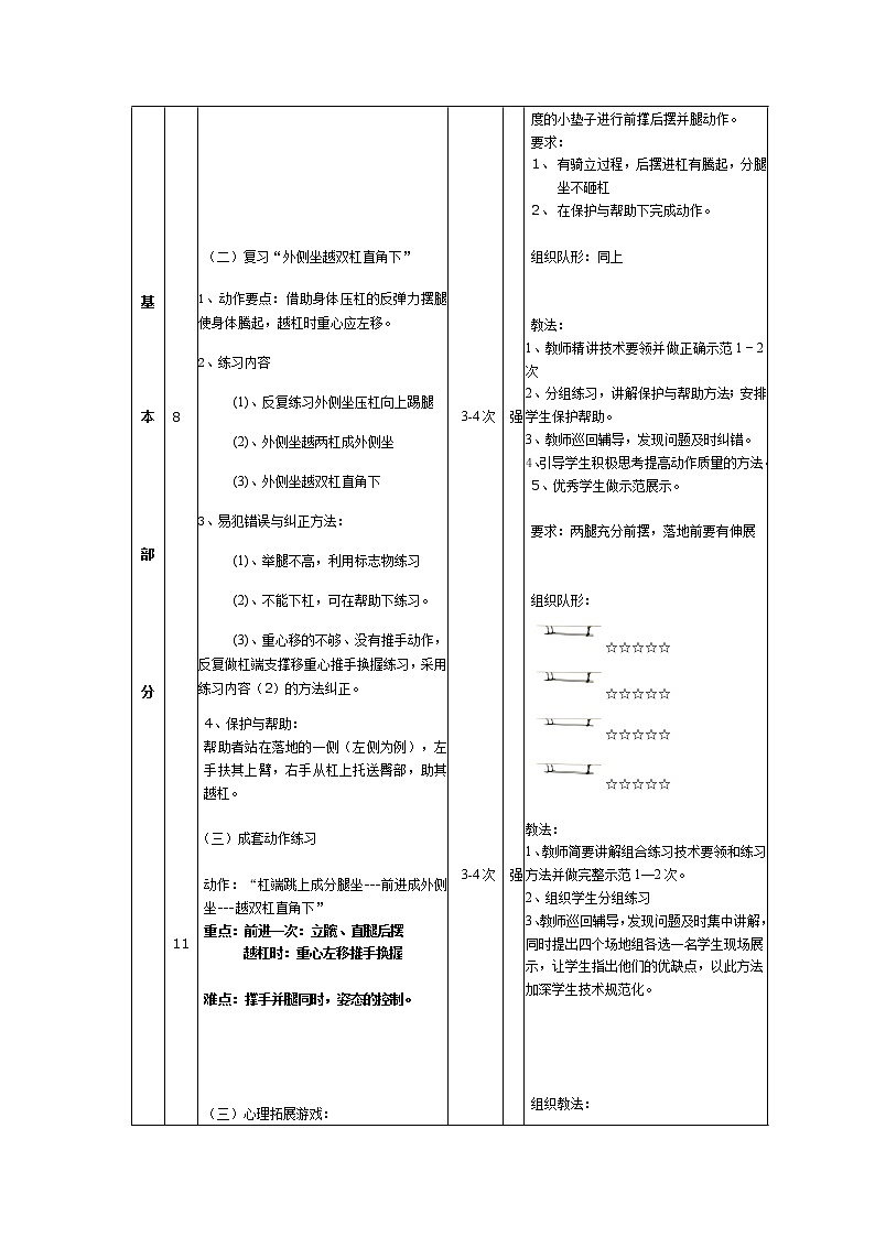 第七章体操——双杠课教案-2021-2022学年人教版《体育与健康》八年级全一册第2页