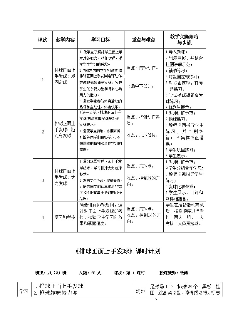 第五章+排球-正面上手发球++教案-2021-2022学年人教版八年级体育与健康全一册-第3页