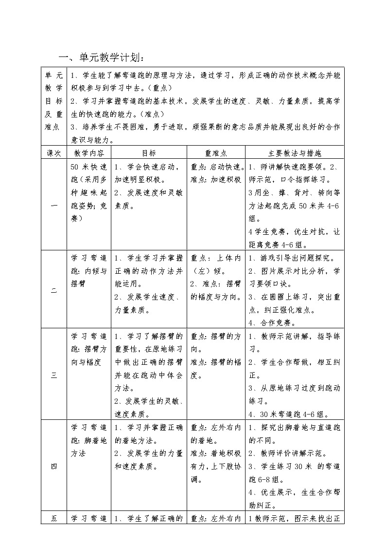 第二章田径——弯道跑教学设计-2021-2022学年人教版初中体育与健康八年级全一册01