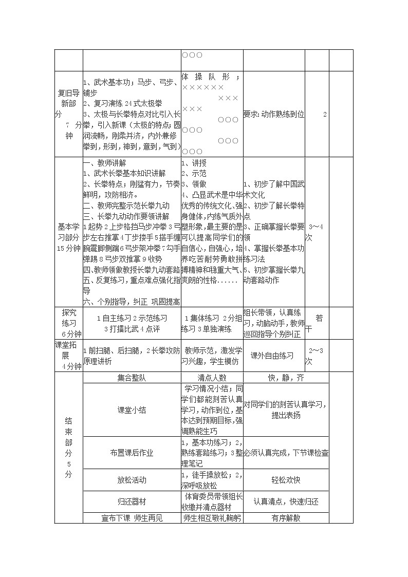 第八章 武术——健身长拳九动套路（教案）（表格式）-2021-2022学年人教版体育与健康（水平四）七年级全一册第2页