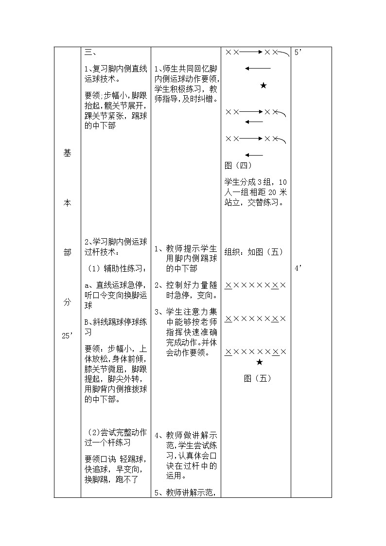 足球—脚内侧运球绕杆技术（教案）（表格式）2021-2022学年《体育与健康》八年级全一册-人教版03