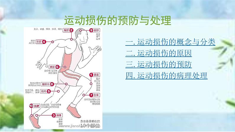 人教版八年级体育全一册：1.2常见运动损伤的预防和紧急处理-课件(4)01