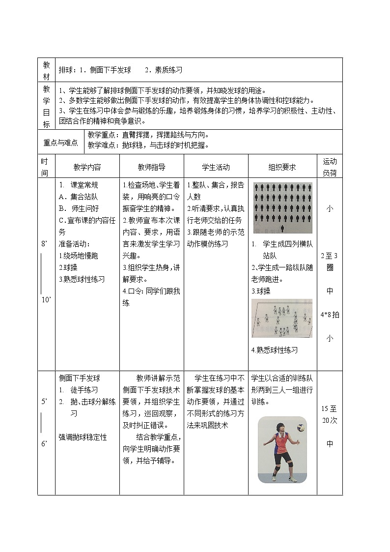 第五章排球——侧面下手发球-教案-2021-2022学年七年级体育与健康下册-人教版第2页