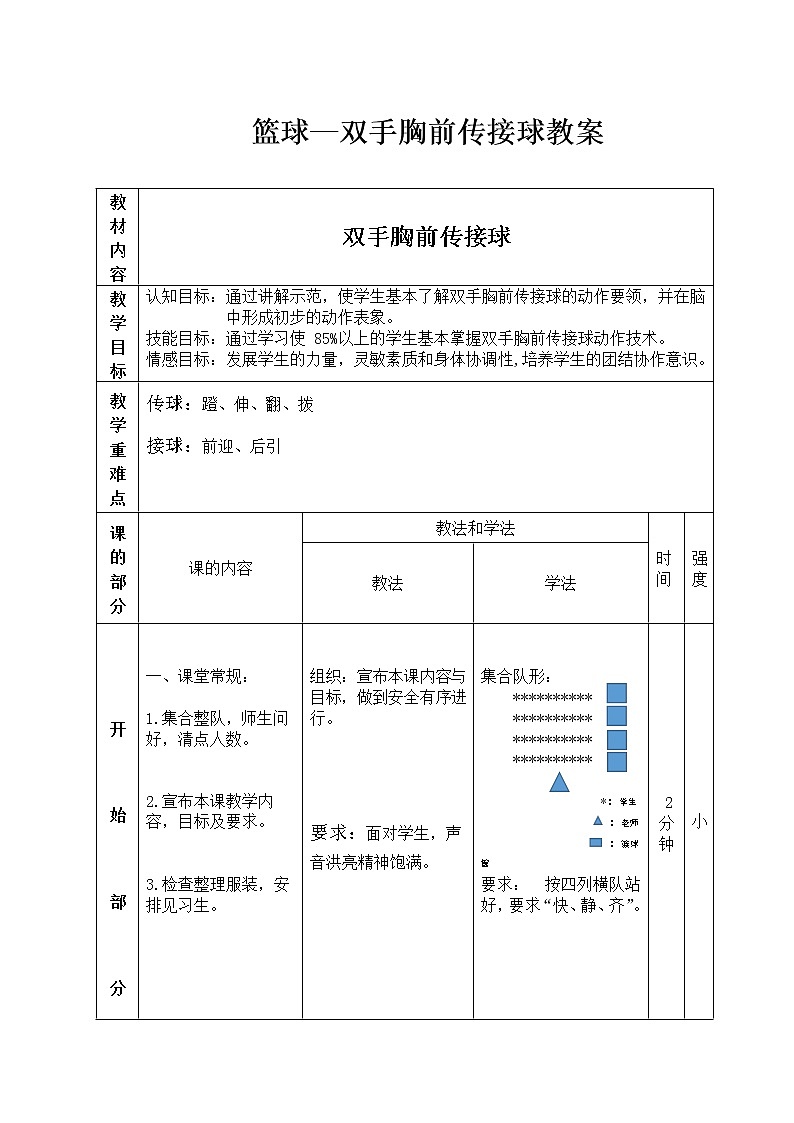 第四章篮球——双手胸前传接球教学设计2021—2022学年人教版体育与健康七年级全一册第1页