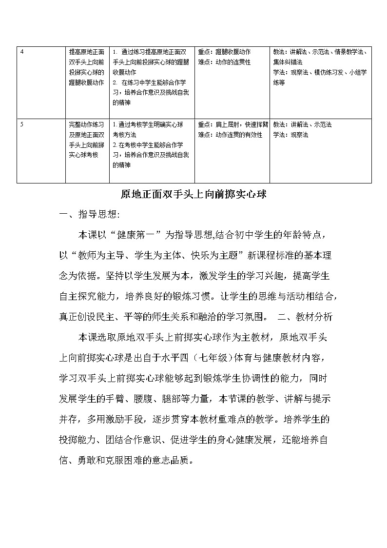 第二章 田径 双手前掷实心球教学设计2021—2022学年人教版体育与健康七年级全一册第2页