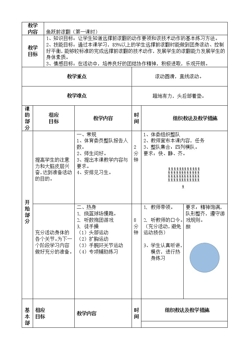 第七章体操——鱼跃前滚翻教学设计2021—2022学年人教版体育与健康七年级全一册第3页
