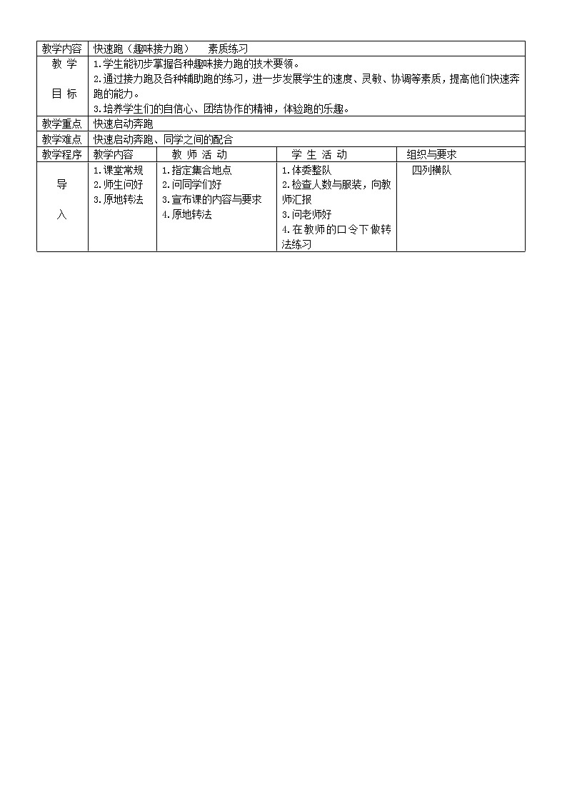 第二章 田径类运动  快速跑：趣味快速跑（教案）  2021-2022学年华东师大版体育九年级全一册02