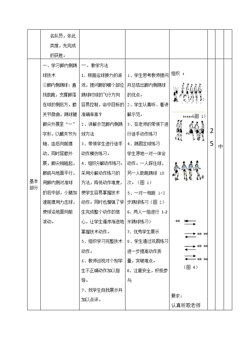 第三章足球——足球脚内侧踢球教案2021—2022学年人教版体育八年级下册第3页