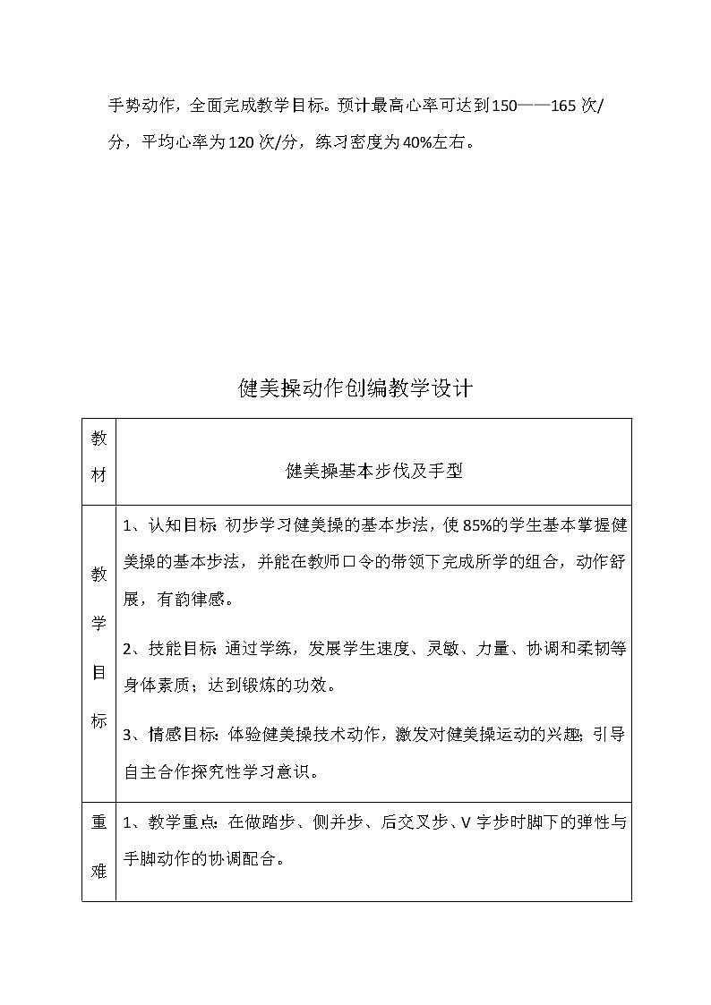 第四章 体操类运动  健美操基本步伐及手型（教案） 2021-2022学年华东师大版体育九年级全一册03