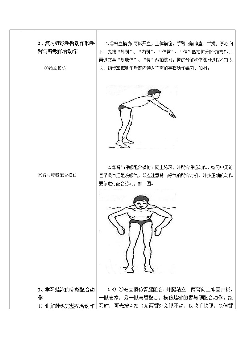 人教版七年级体育 9蛙泳完整配合作  教案第3页