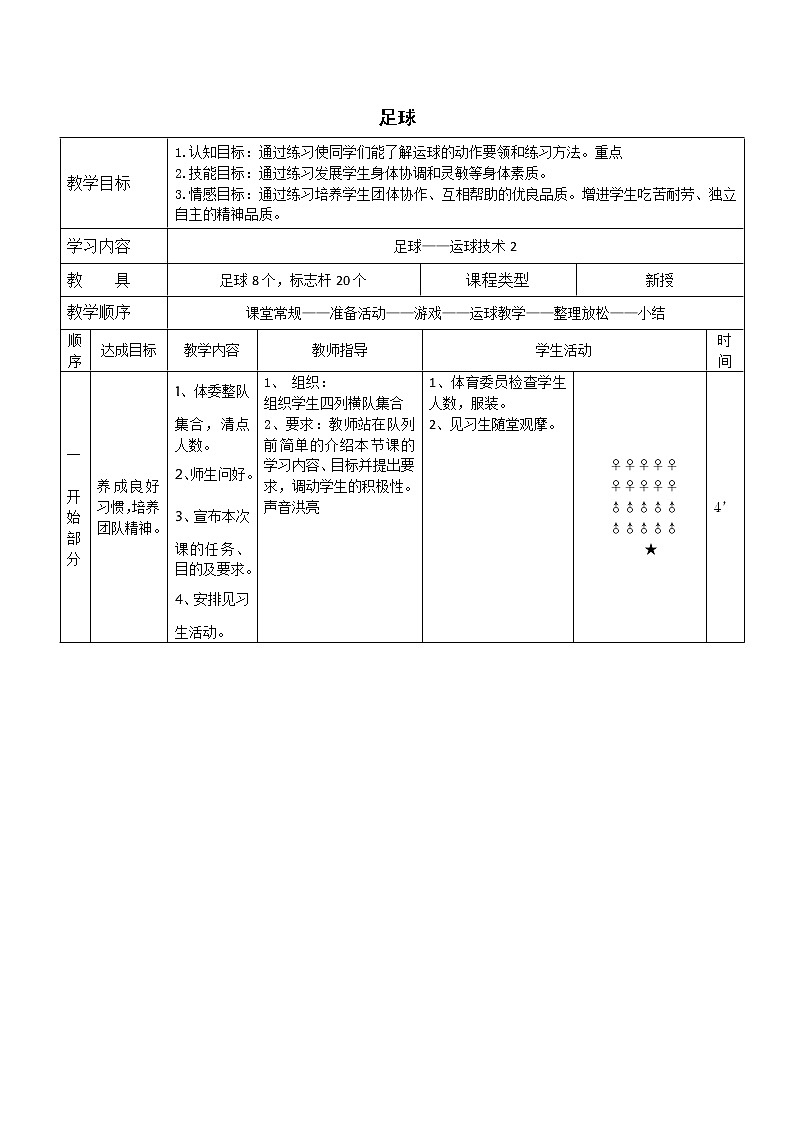 华东师大版八年级体育与健康 3.2球类运动的基本技术 足球 教案01