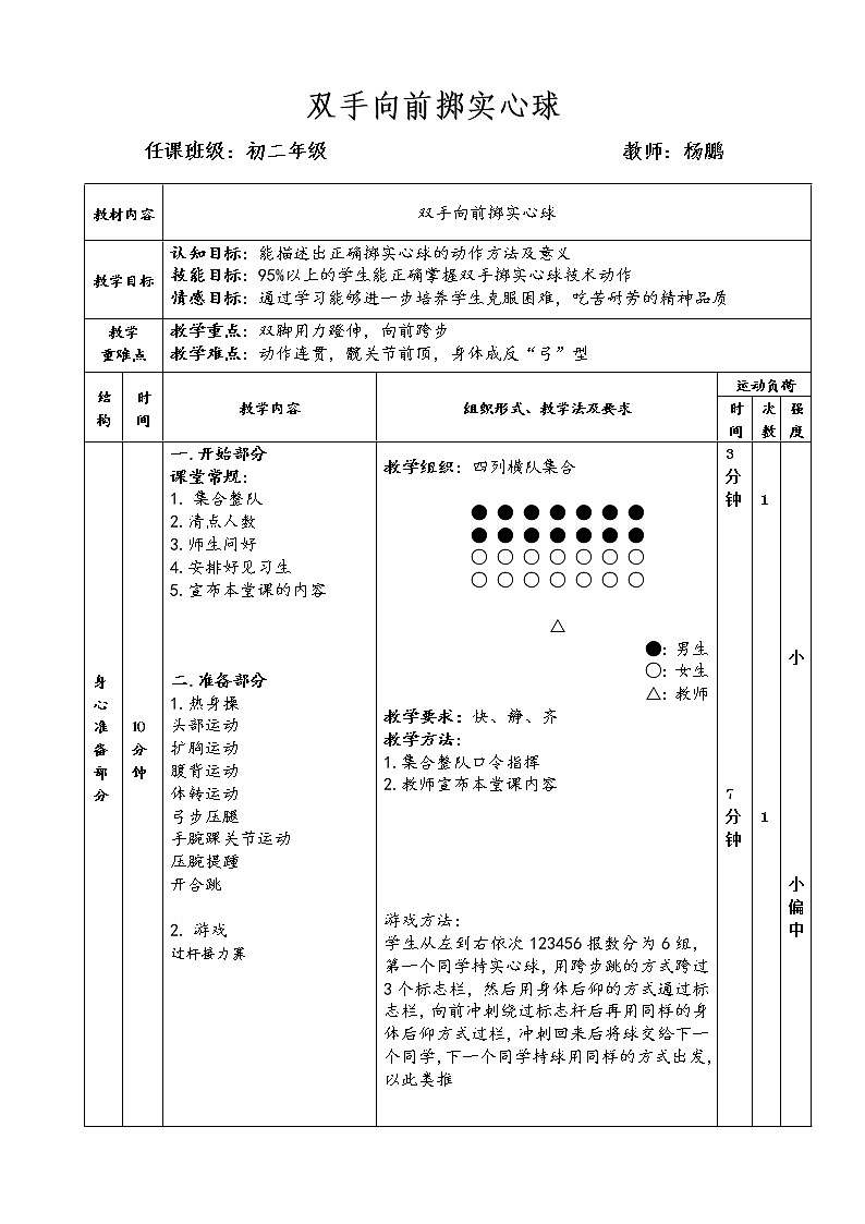 人教版初二《双手掷实心球》教案第1页