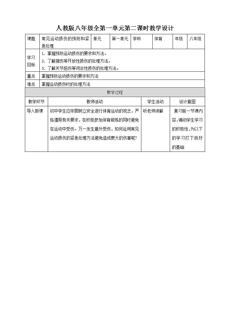 八年级全《体育与健康理论知识》第二课时教案第1页