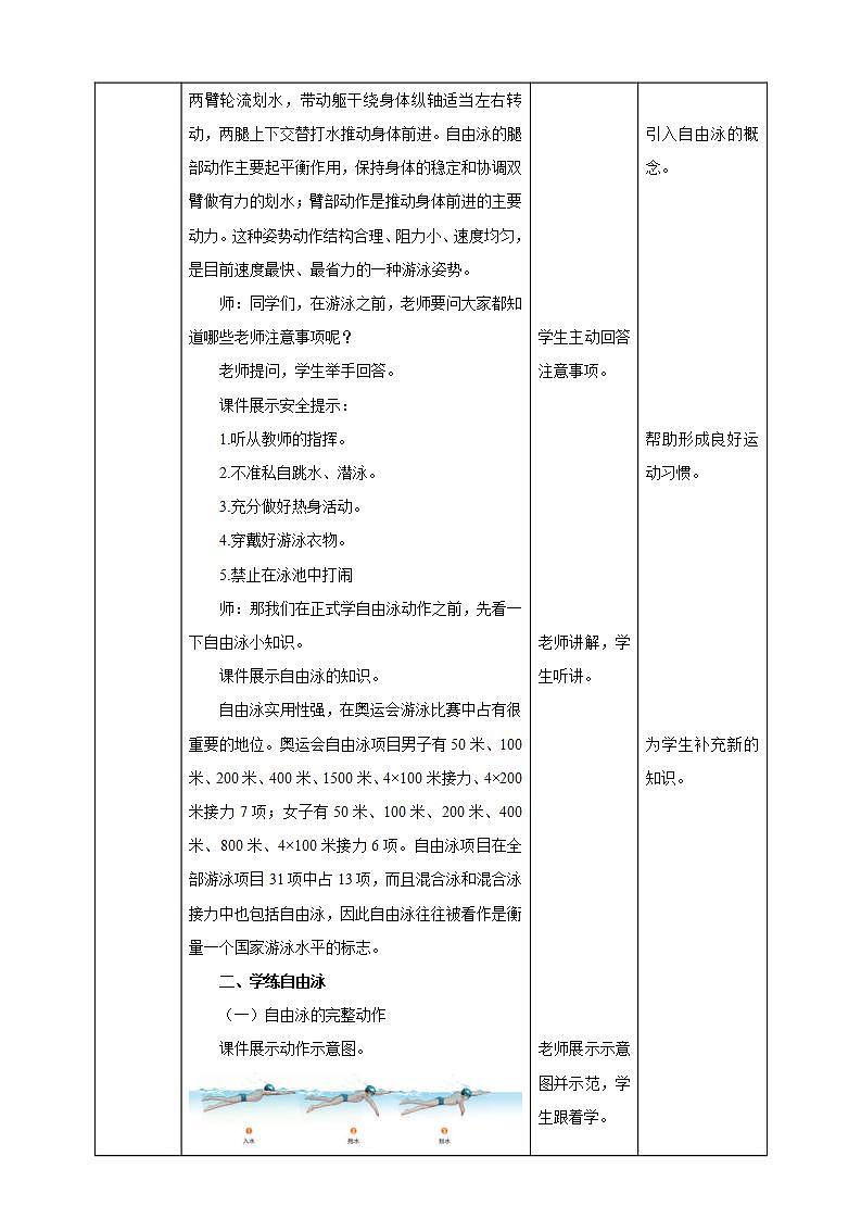 初中体育与健康 八年级 第十章《游泳》教案第2页