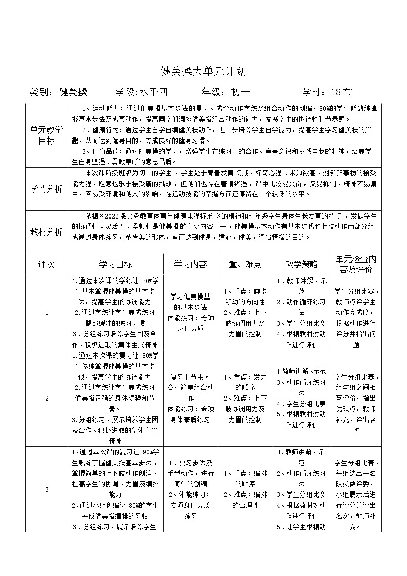 健美操大单元计划、教学计划01