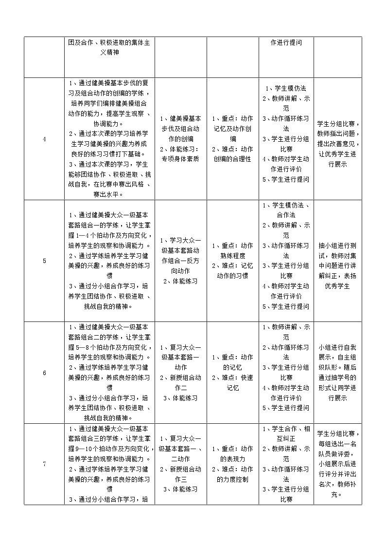 健美操大单元计划、教学计划02